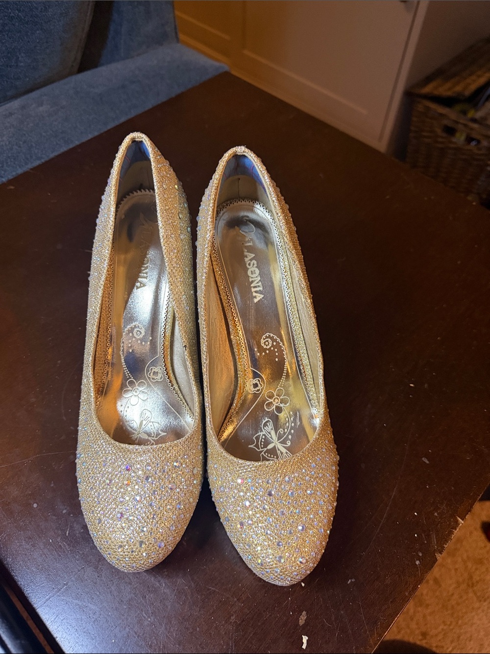 Gold Crystal Embellished Women's High Heel Pumps by Lasnia